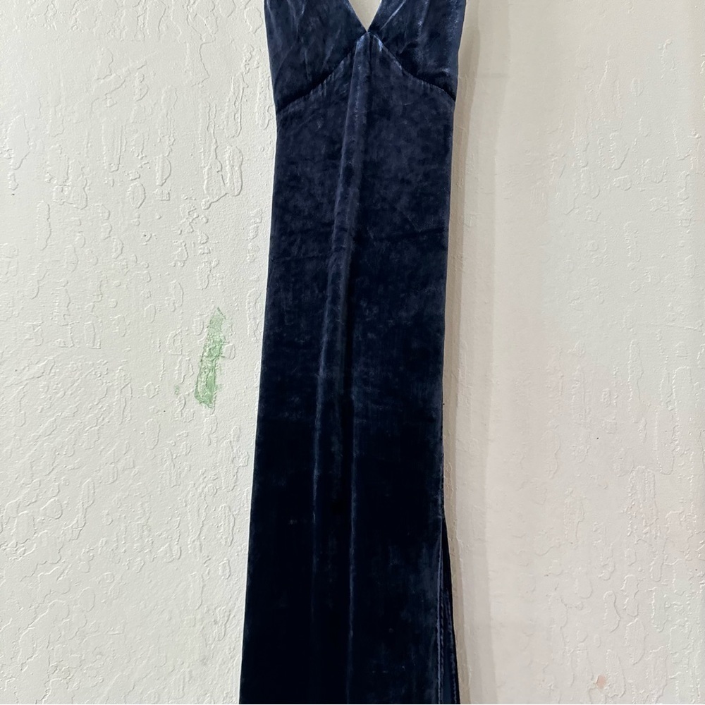 Neon Blonde Navy Blue Velvet Velour Maxi Criss Cross Open Back Dress Small - Picture 6 of 9
